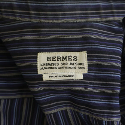 Hermes Striped Allover Stand Collar Half Zip Series Button Long Sleeve Shirt — view 7
