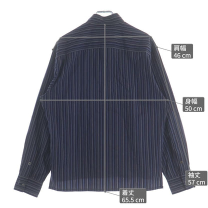 Hermes Striped Allover Stand Collar Half Zip Series Button Long Sleeve Shirt — view 9