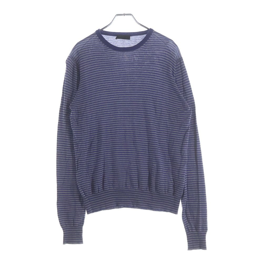Prada High Gee Pullover Knit Border Blue Sweater