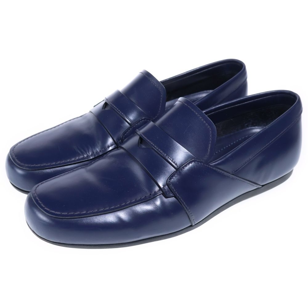 Prada Leather Coin Penis Loafers Low Cut Shoes Navy — view 2