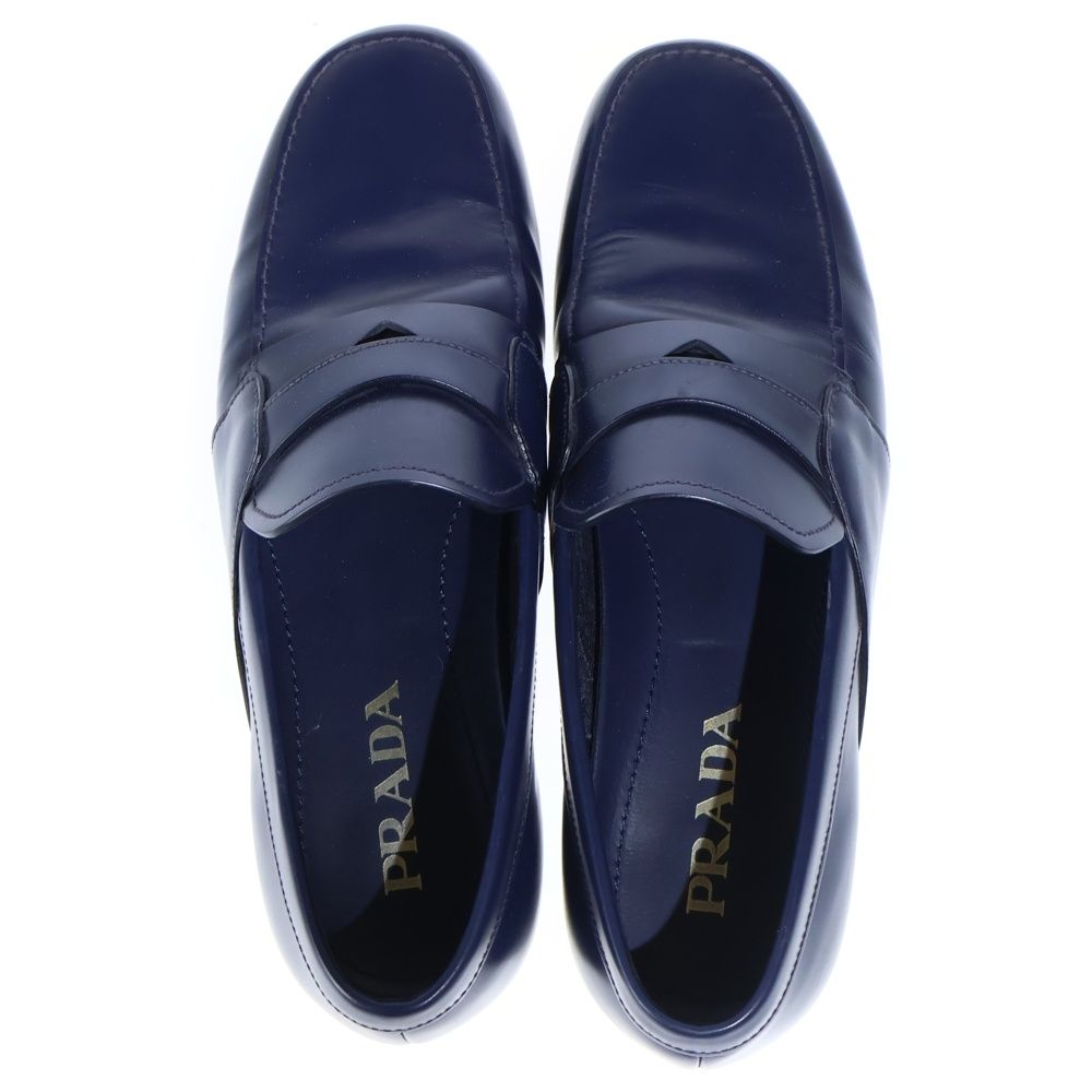 Prada Leather Coin Penis Loafers Low Cut Shoes Navy — view 4