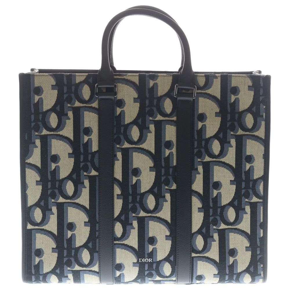Dior East West O-Oblique Kumaxi Canvas Leather Tote Navy Black