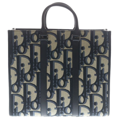 Dior East West O-Oblique Kumaxi Canvas Leather Tote Navy Black
