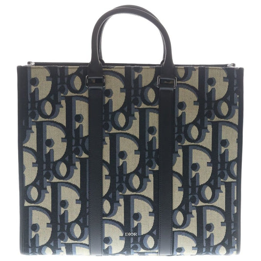 Dior East West O-Oblique Kumaxi Canvas Leather Tote Navy Black