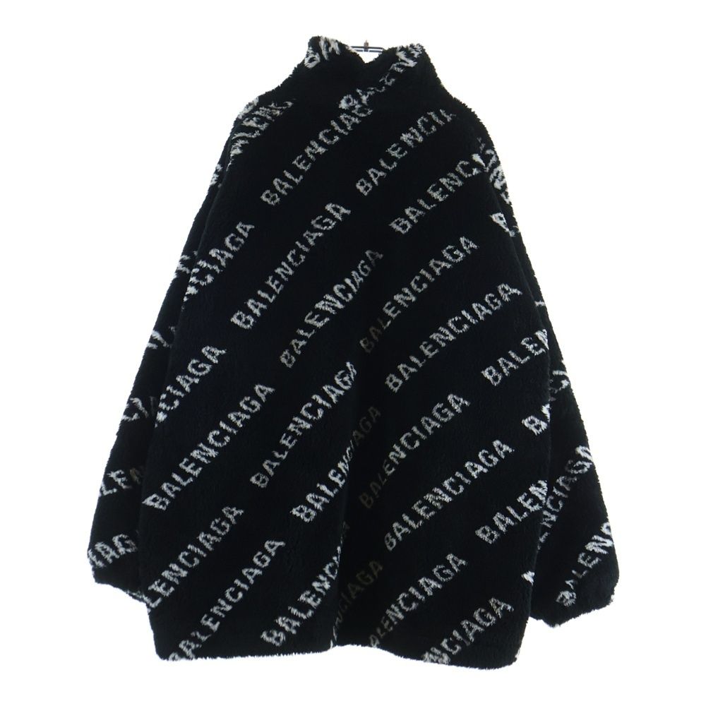 Balenciaga Allover Logo Fluffy Zip UP Jacket Zip Up Boa Black — view 2