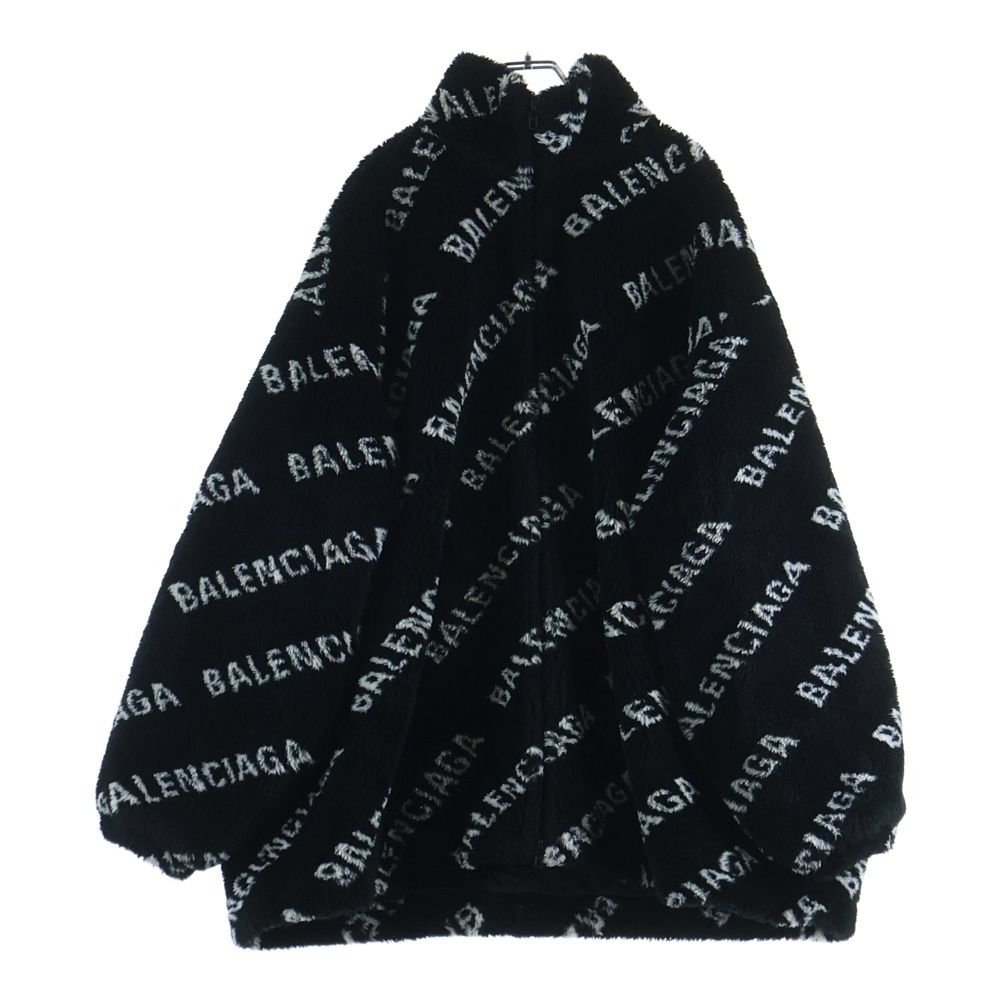 Balenciaga Allover Logo Fluffy Zip UP Jacket Zip Up Boa Black