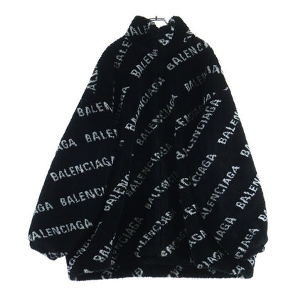 Balenciaga Allover Logo Fluffy Zip UP Jacket Zip Up Boa Black