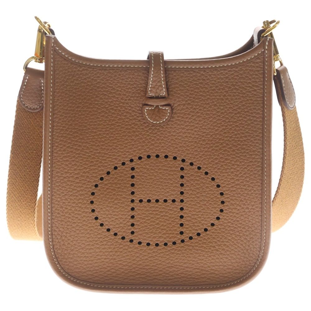 Hermes Evelyne TPM Gold Taurillon Clemence Mini Shoulder Bag Brown Leather