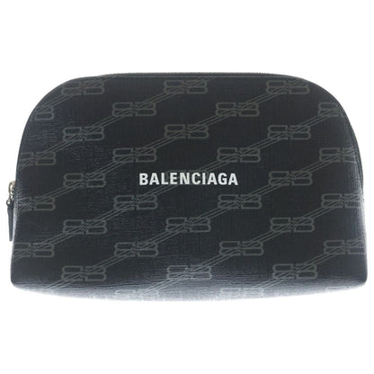 Balenciaga BB Monogram Pouch Case Black Leather Silver
