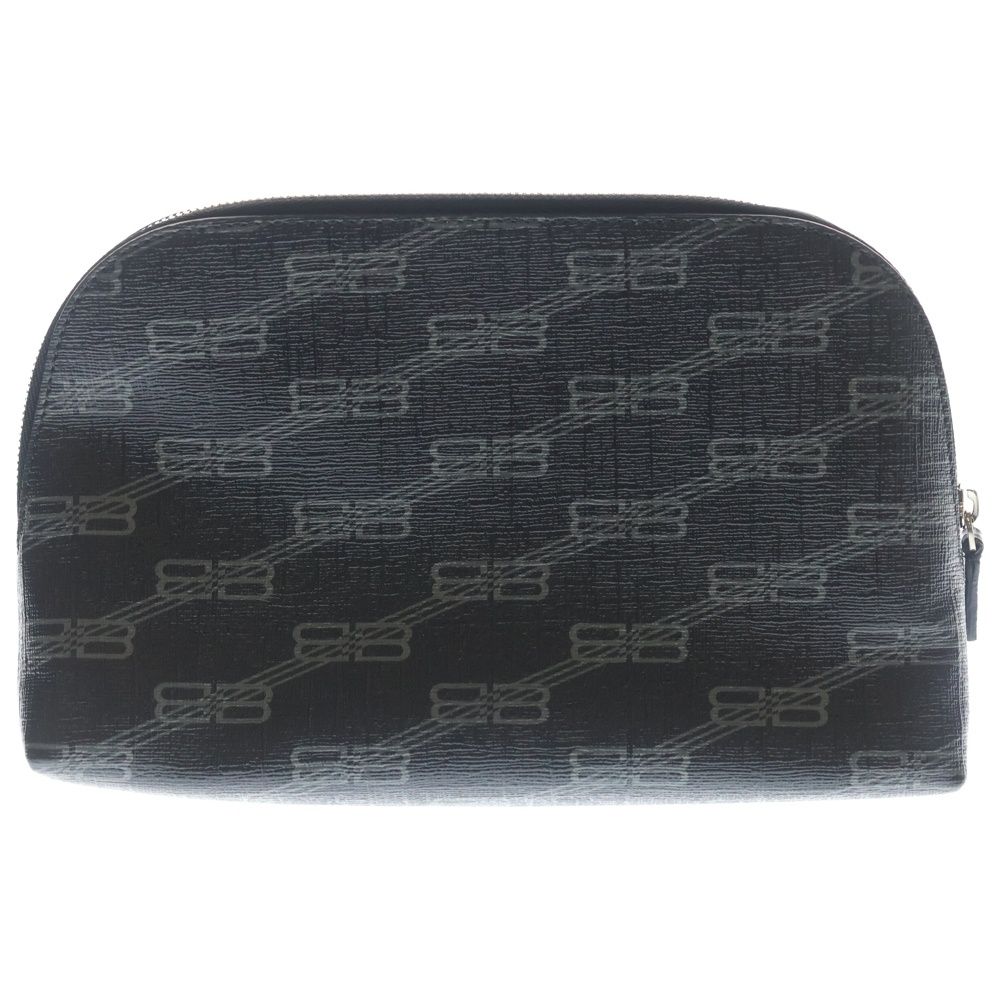 Balenciaga BB Monogram Pouch Case Black Leather Silver — view 2