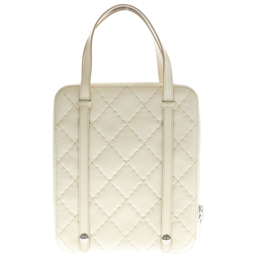 Chanel Wild Stitch Tablet Case Tote White Leather Silver — view 2