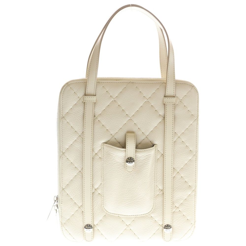Chanel Wild Stitch Tablet Case Tote White Leather Silver