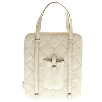 Chanel Wild Stitch Tablet Case Tote White Leather Silver