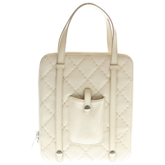 Chanel Wild Stitch Tablet Case Tote White Leather Silver