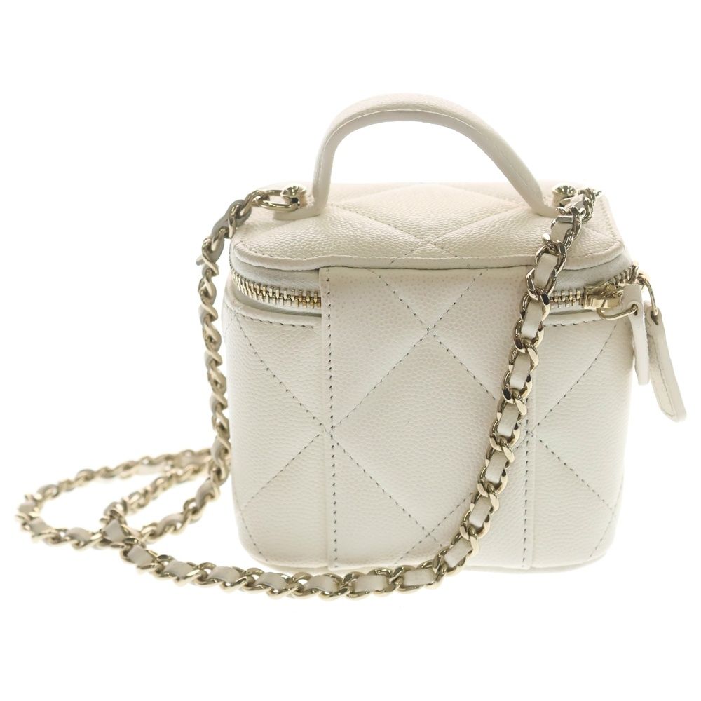 Chanel Mini Vanity Shoulder Bag Chain Caviar Leather White Gold — view 2