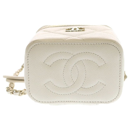 Chanel Mini Vanity Shoulder Bag Chain Caviar Leather White Gold — view 5