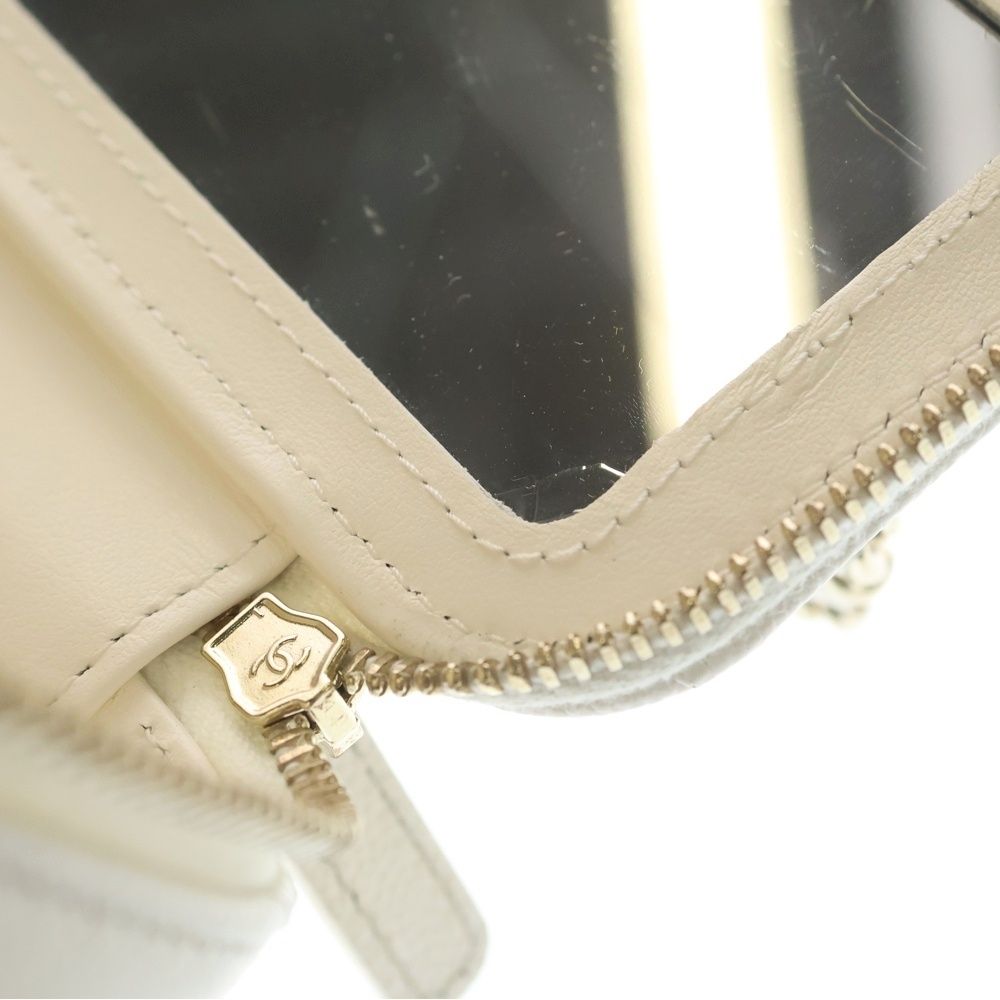 Chanel Mini Vanity Shoulder Bag Chain Caviar Leather White Gold — view 6