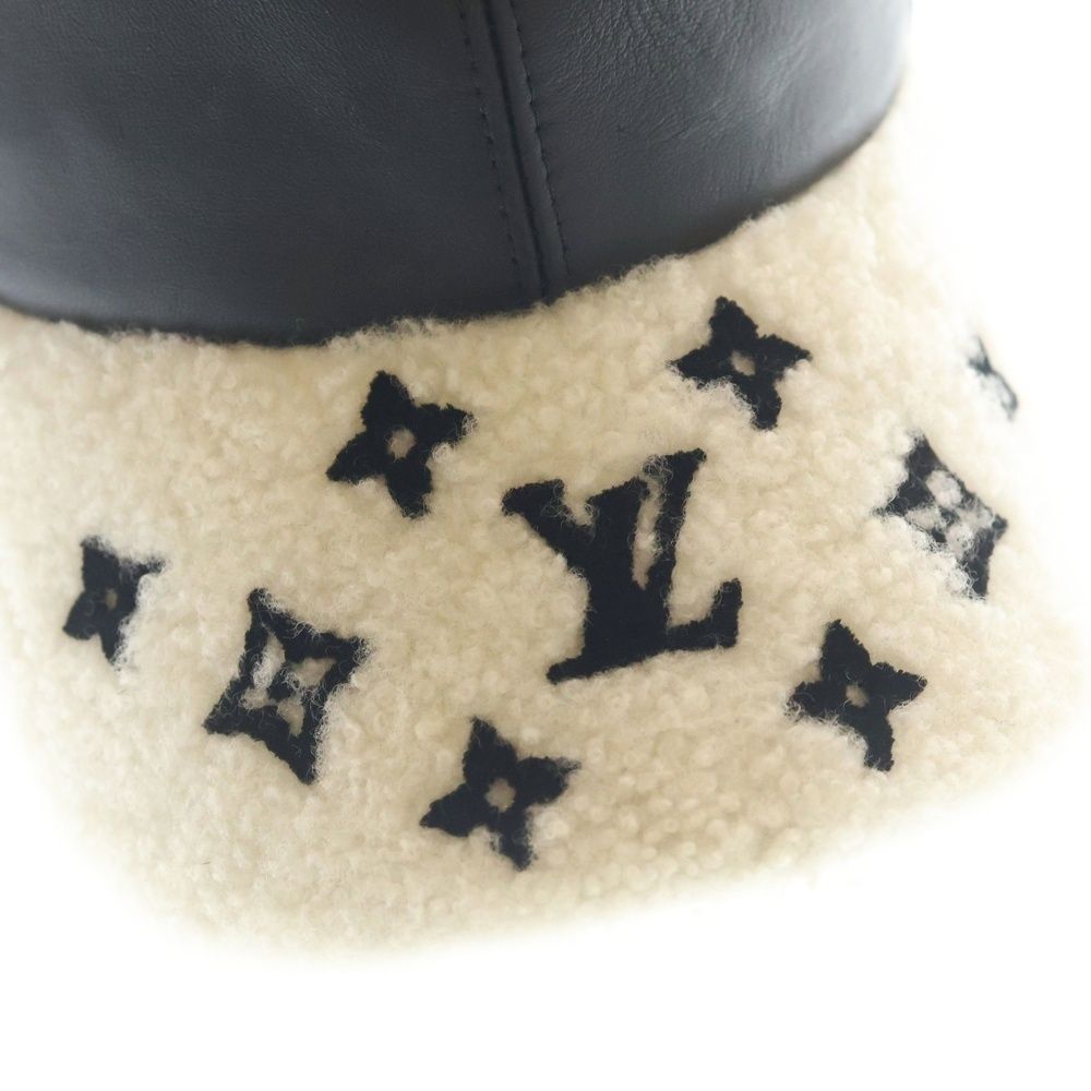 Louis Vuitton Cap Shearling Lambskin Black White Hat — view 5
