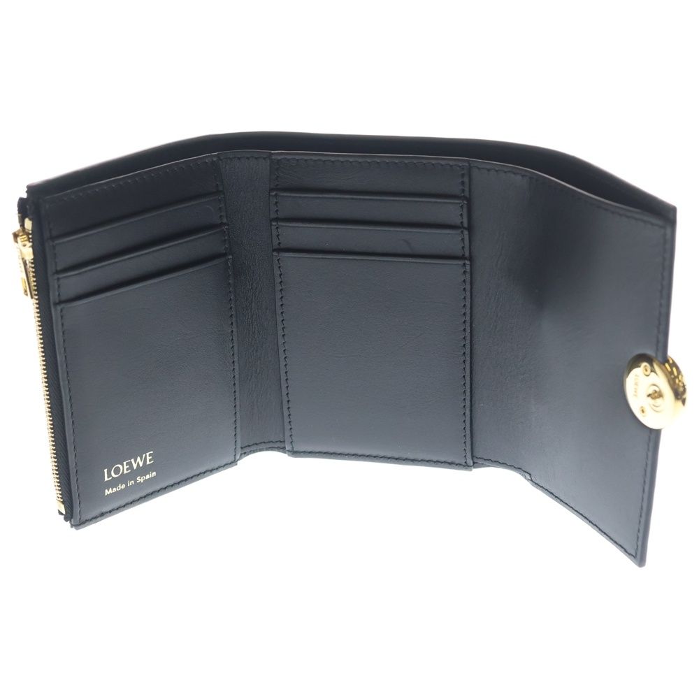 Loewe Pebble Vertical Compact Wallet Small Trifold Coin Case Black Leather Gold — view 4