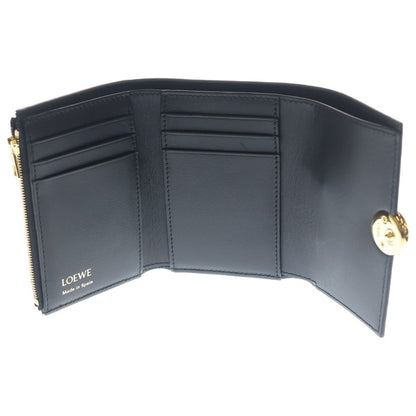 Loewe Pebble Vertical Compact Wallet Small Trifold Coin Case Black Leather Gold — view 4