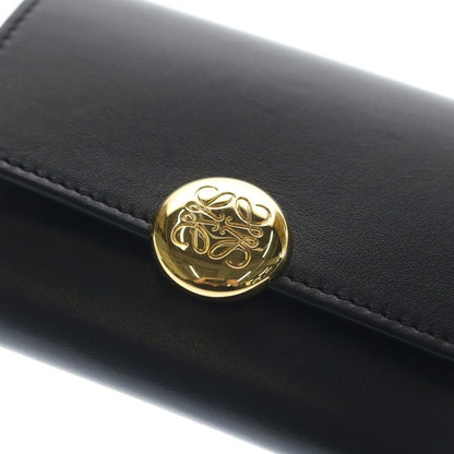 Loewe Pebble Vertical Compact Wallet Small Trifold Coin Case Black Leather Gold — view 5