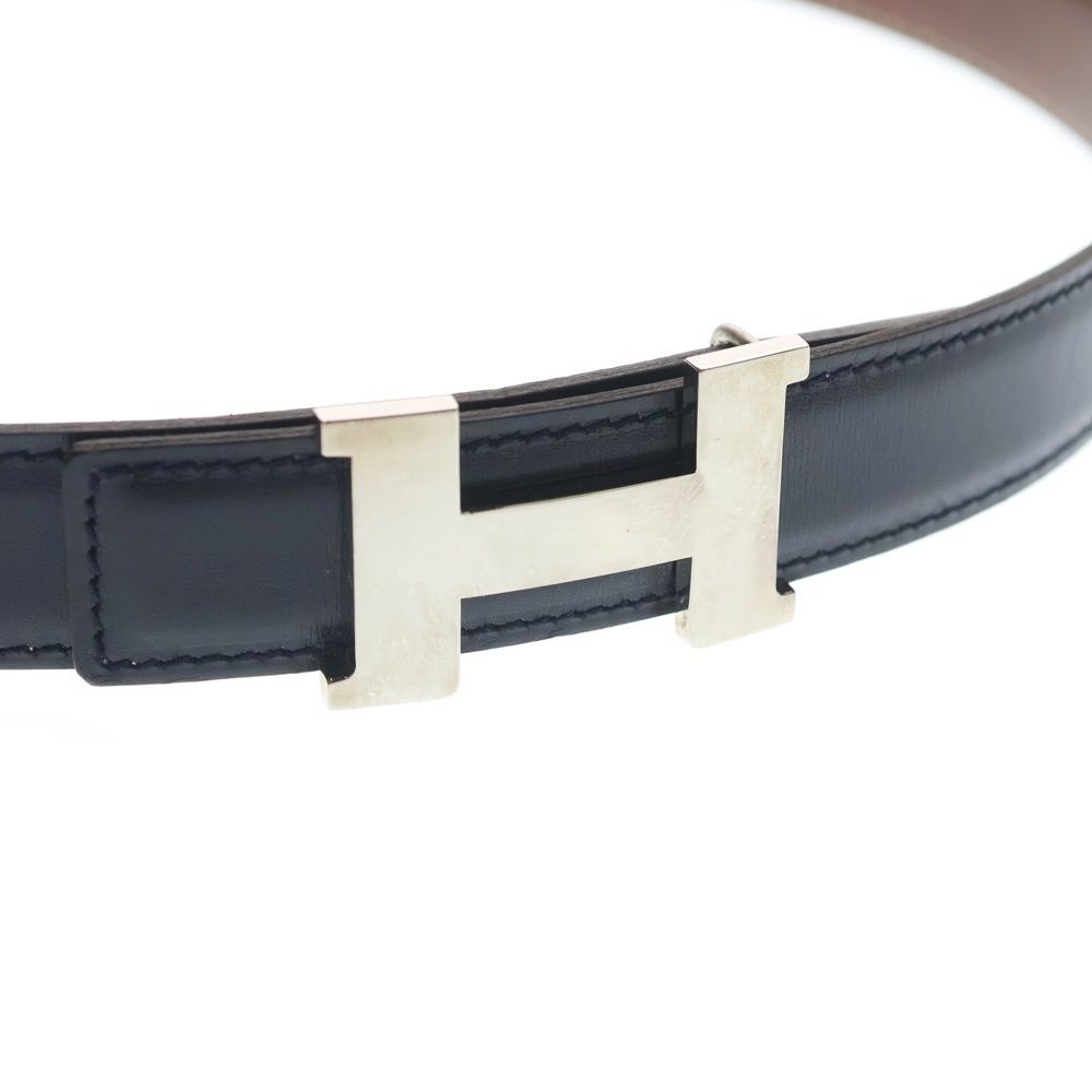 Hermes Constance Leather Belt Brown Black Box Calf 65 Silver — view 4