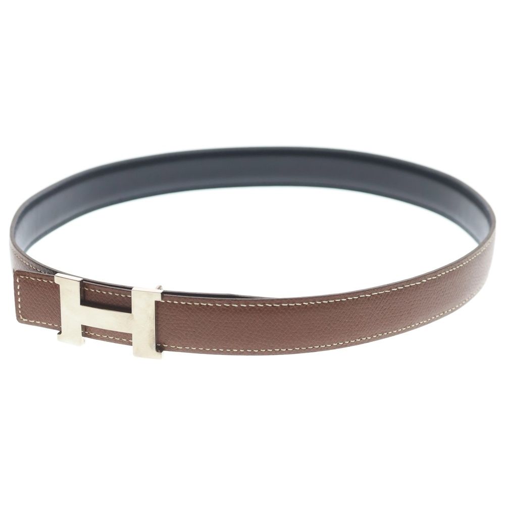 Hermes Constance Leather Belt Brown Black Box Calf 65 Silver — view 5