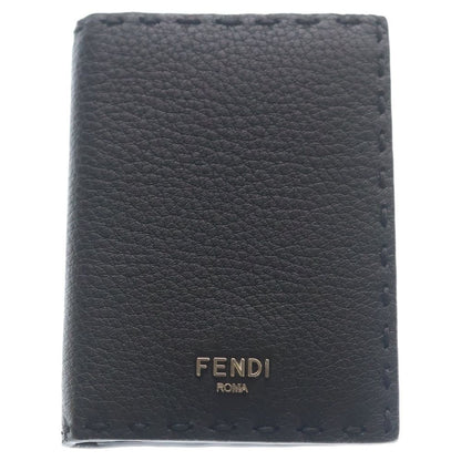 Fendi Selleria Card Case Business Holder Black Leather Silver