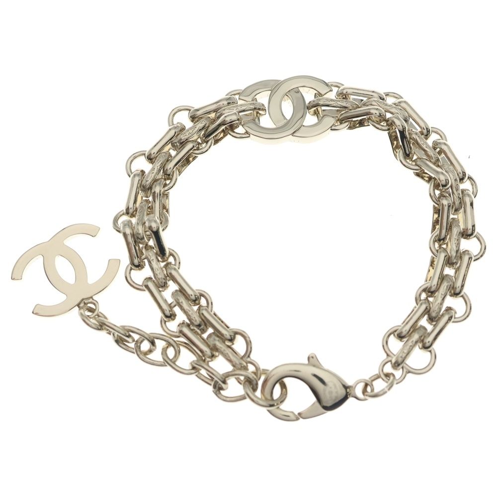 Chanel CC Logo Line Stone Decoration Chain Bracelet Gold — view 2