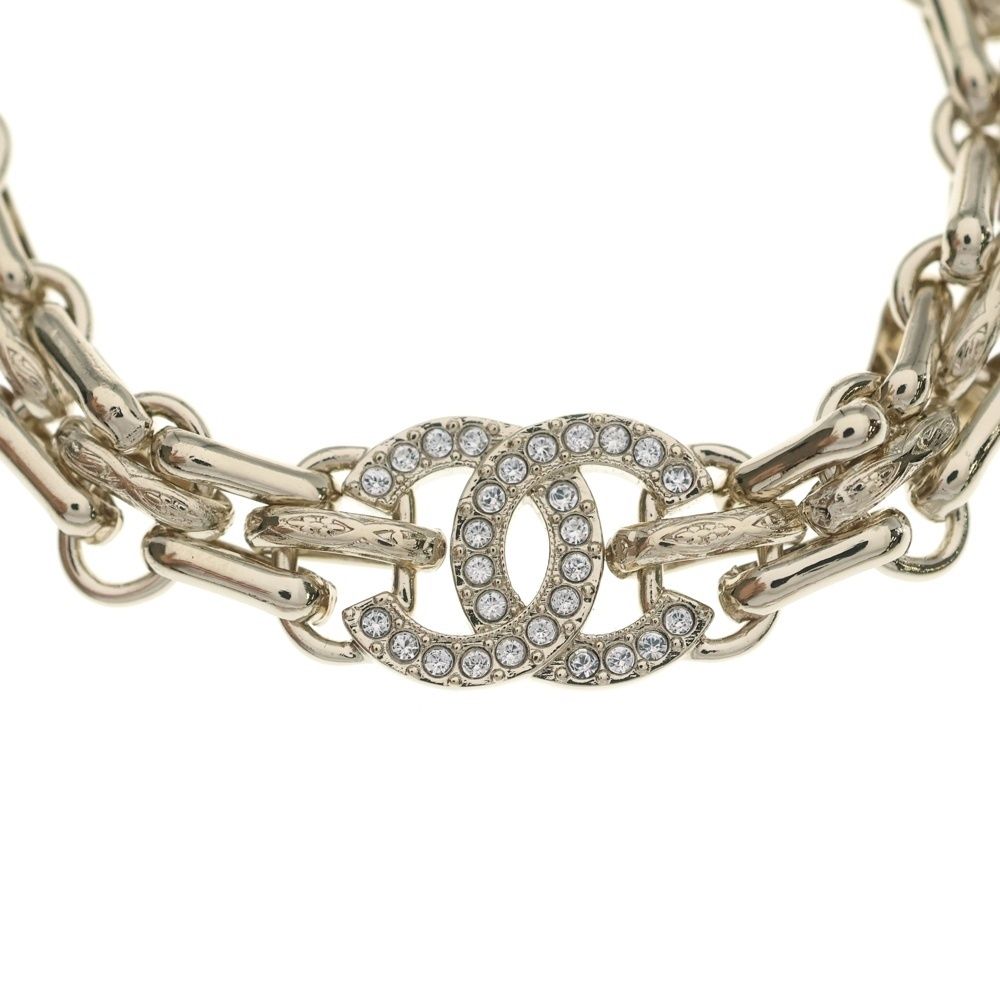 Chanel CC Logo Line Stone Decoration Chain Bracelet Gold — view 5