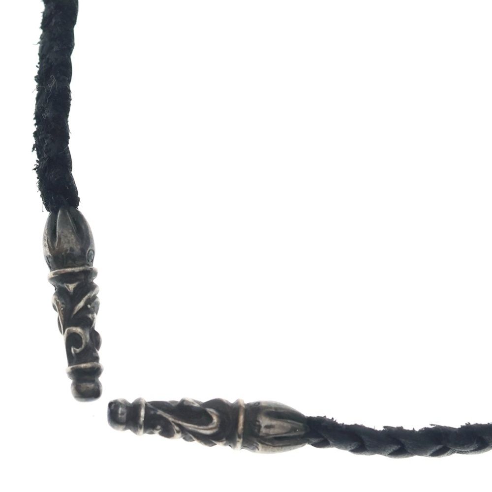 Chrome Hearts Leather Braid Scroll Necklace Black Silver