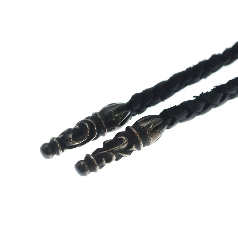Chrome Hearts Leather Braid Scroll Necklace Black Silver — view 4