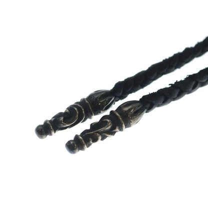 Chrome Hearts Leather Braid Scroll Necklace Black Silver — view 4