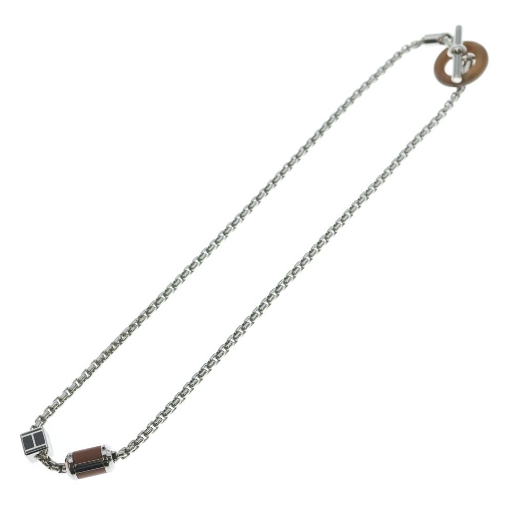 Hermes Buffalo Horn Chain Necklace Silver Brown — view 2