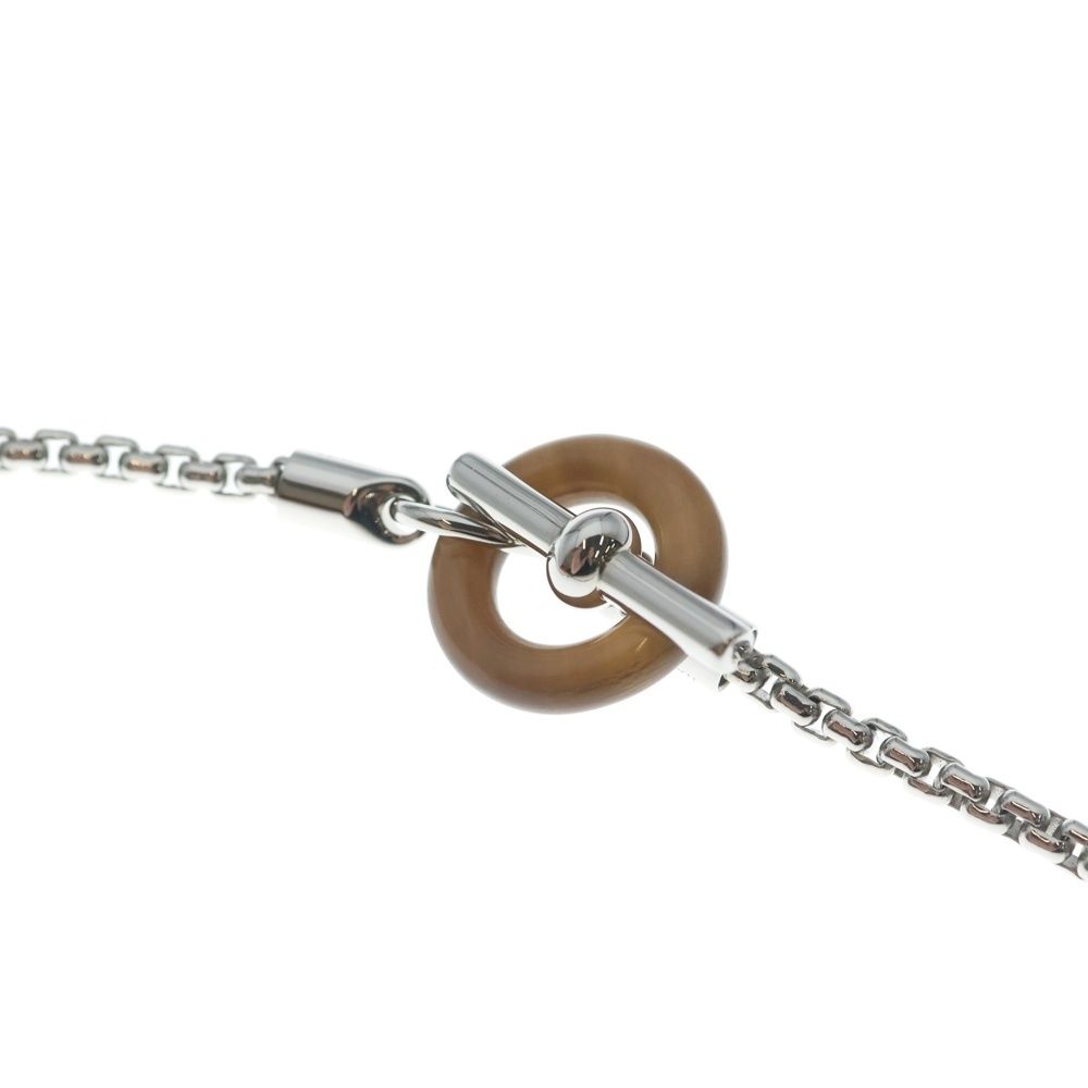 Hermes Buffalo Horn Chain Necklace Silver Brown — view 4