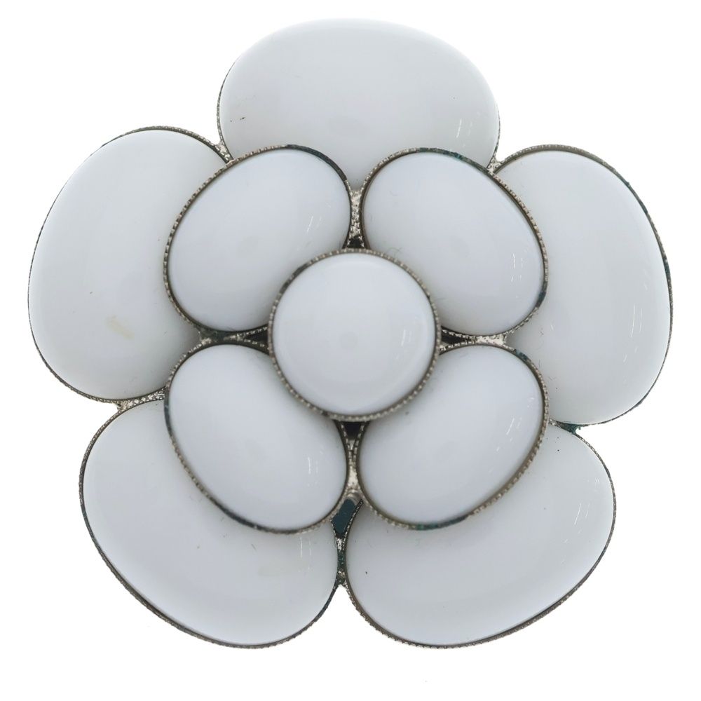 Chanel Camellia Brooch Flower Pin Badge White Silver