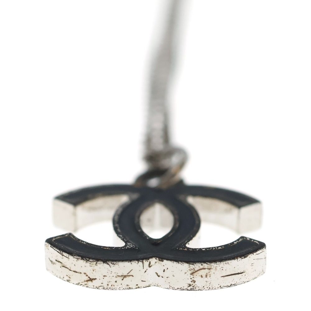 Chanel CC Logo Pendant Necklace Chain Silver Black — view 4
