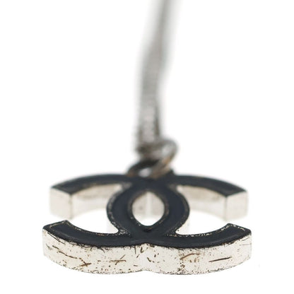 Chanel CC Logo Pendant Necklace Chain Silver Black — view 4