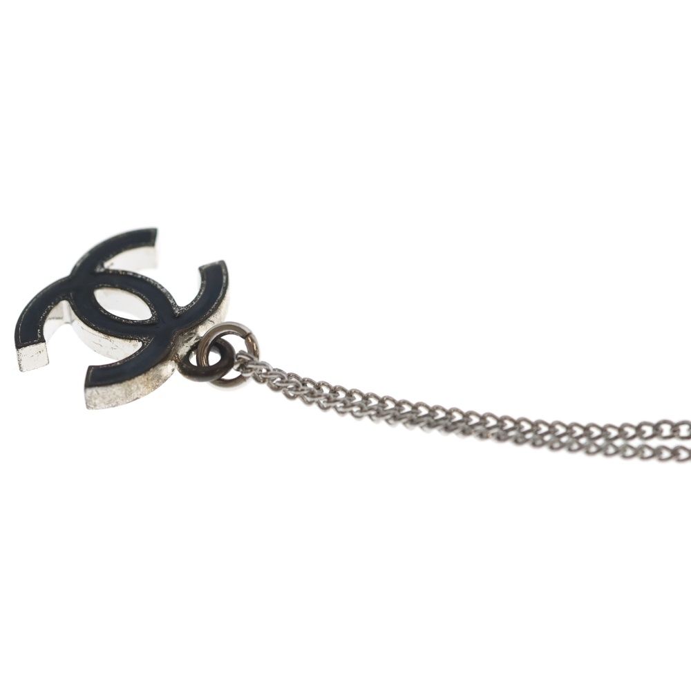 Chanel CC Logo Pendant Necklace Chain Silver Black — view 6