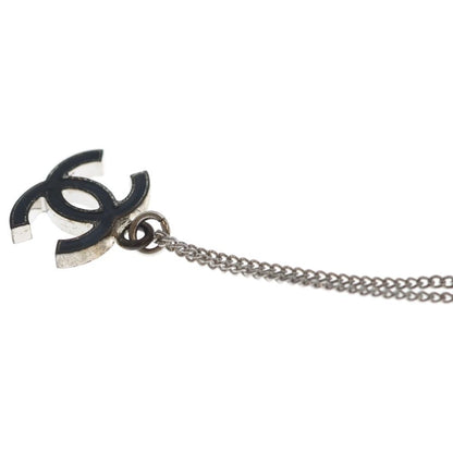 Chanel CC Logo Pendant Necklace Chain Silver Black — view 6