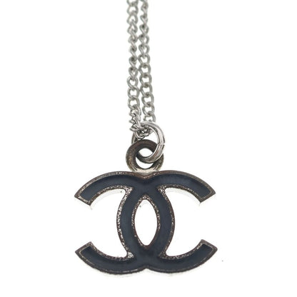 Chanel CC Logo Pendant Necklace Chain Silver Black — view 3