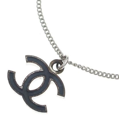 Chanel CC Logo Pendant Necklace Chain Silver Black