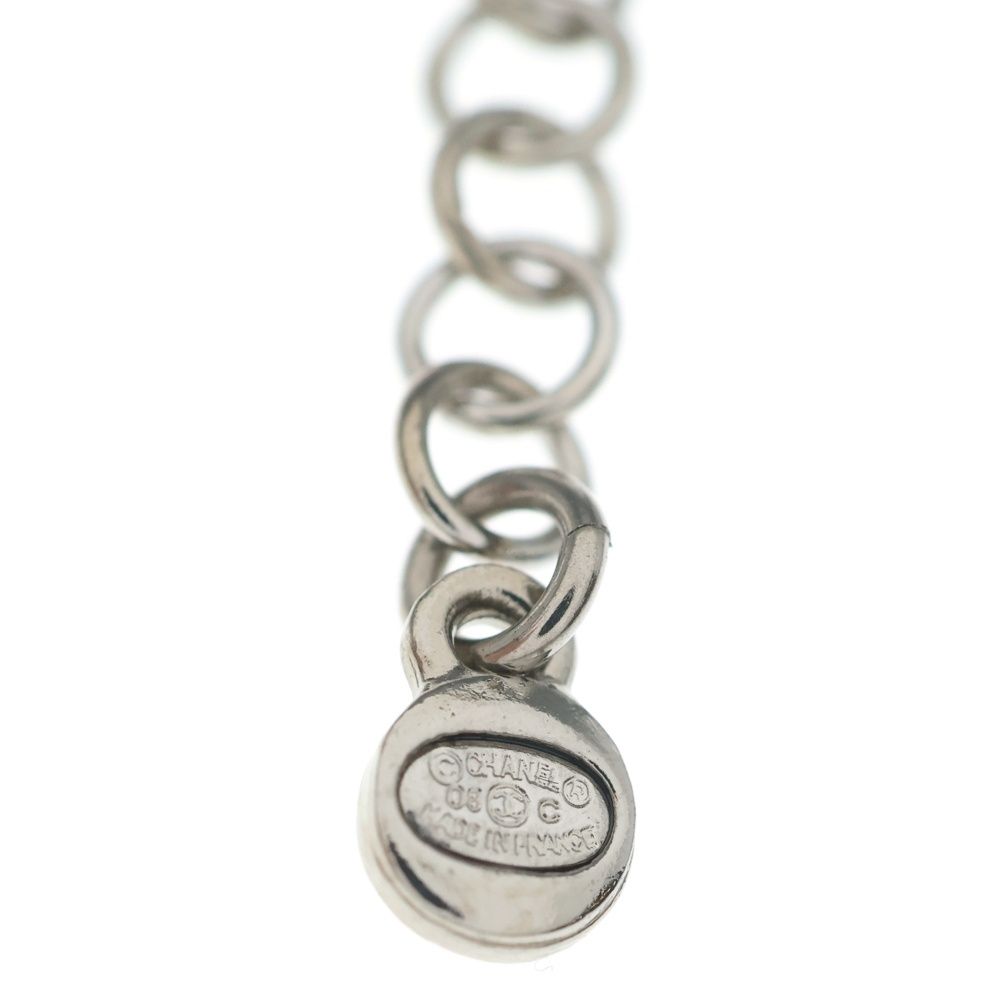 Chanel CC Logo Visual Line Stone Necklace Pendant Chain Silver Black Pink — view 6
