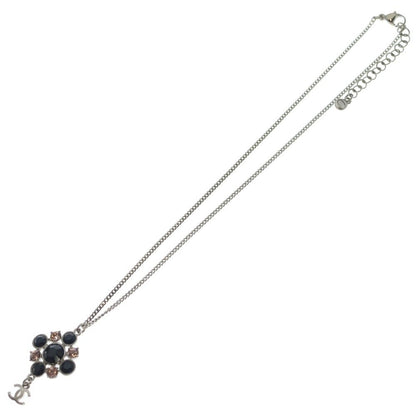 Chanel CC Logo Visual Line Stone Necklace Pendant Chain Silver Black Pink — view 2