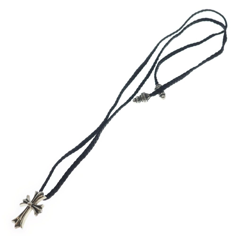 Chrome Hearts CH Crs Sml CL Small CH Cross Leather Braid Necklace Silver Black — view 2