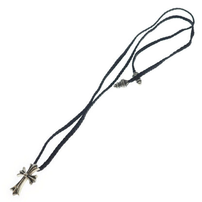 Chrome Hearts CH Crs Sml CL Small CH Cross Leather Braid Necklace Silver Black — view 2