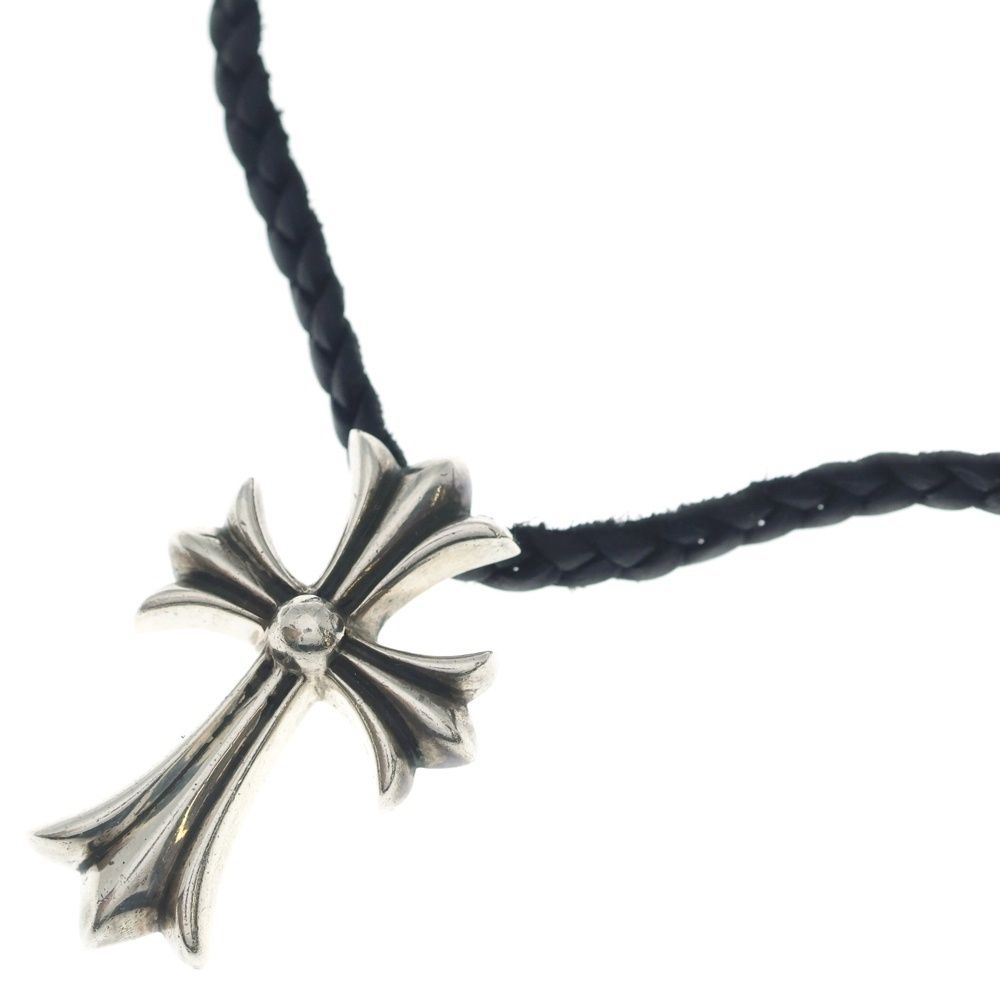Chrome Hearts CH Crs Sml CL Small CH Cross Leather Braid Necklace Silver Black