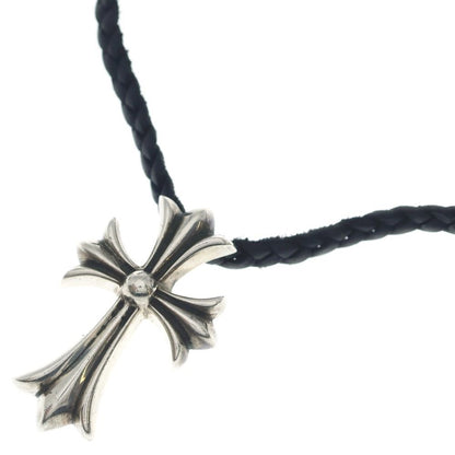 Chrome Hearts CH Crs Sml CL Small CH Cross Leather Braid Necklace Silver Black
