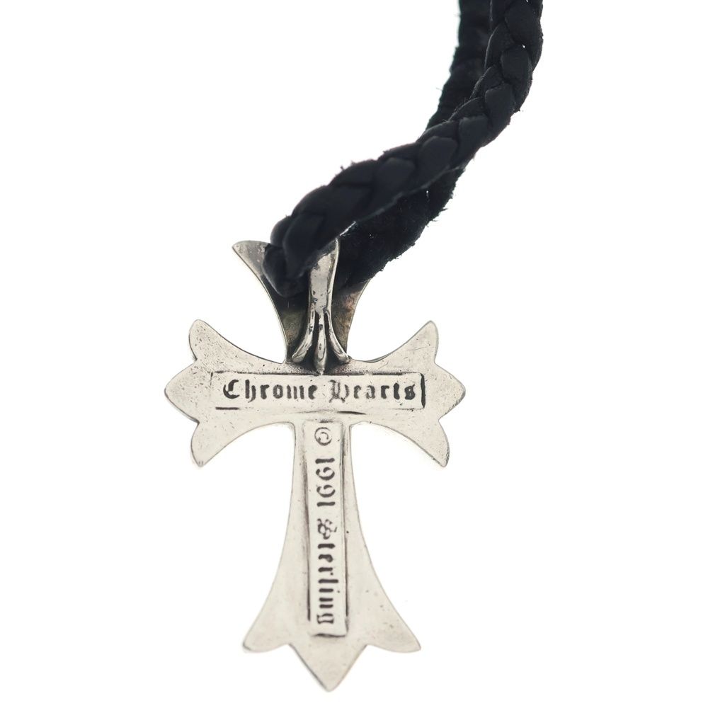 Chrome Hearts CH Crs Sml CL Small CH Cross Leather Braid Necklace Silver Black — view 5