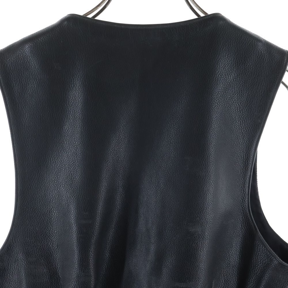 Chrome Hearts L Lng Bck 6 Cross Ball Button Dagger Zip Leather Vest Black — view 4